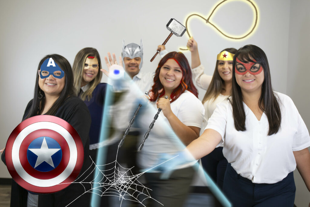 Six CDP practice staff members are dressed up as super heroes. Having fun as a team can lead to a positive dental office culture!