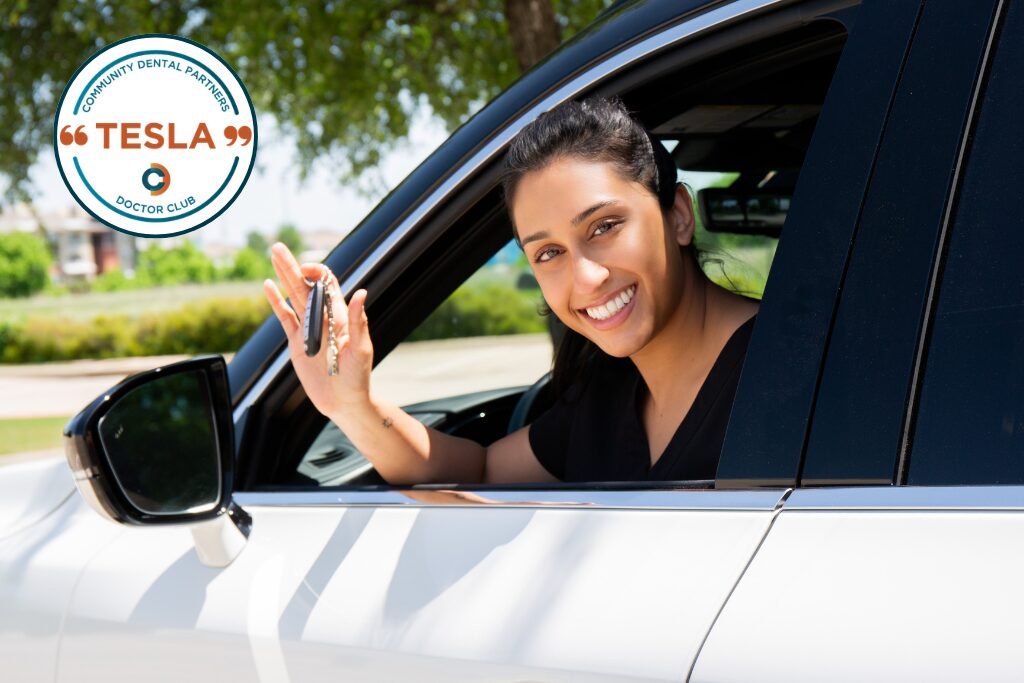 One example is the Doctor Tesla Club at Community Dental Partners. When a doctor reaches their five-year anniversary, they become eligible for a monthly vehicle stipend. The program was originally designed around Tesla vehicles, but doctors can apply the stipend toward any vehicle they choose.